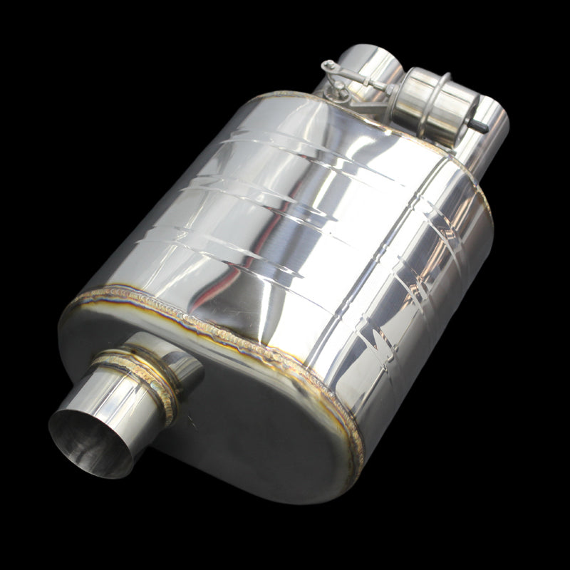 Single Universal Valved Muffler with Dual Exits
