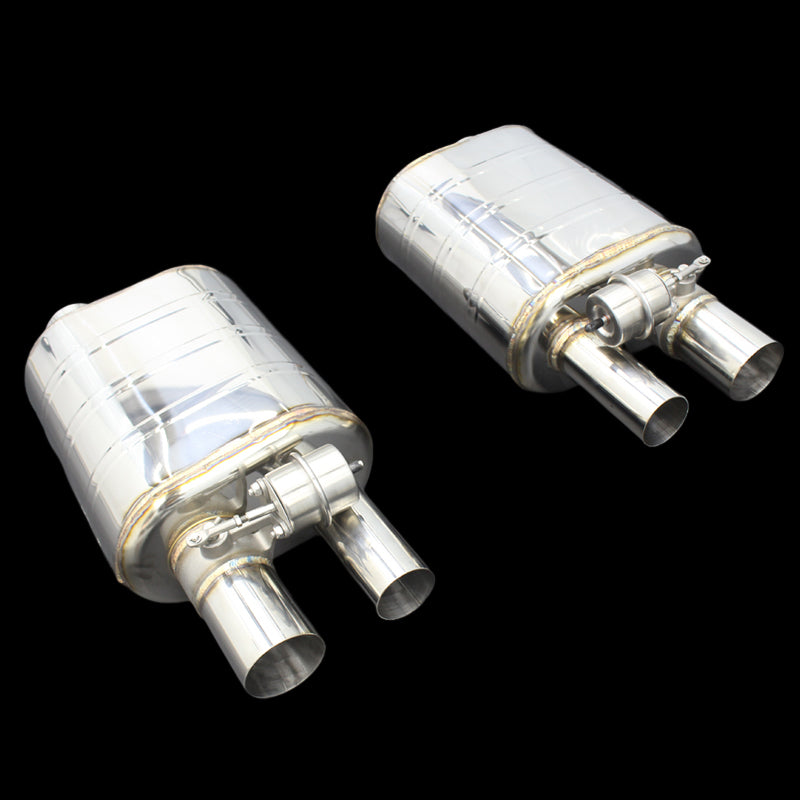 Two Universal Valved Mufflers with Dual Exits